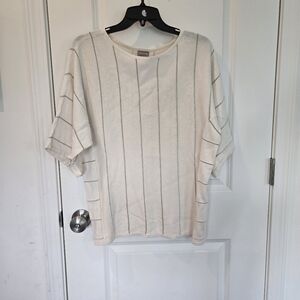 Chicos Cream Striped Short Sleeve Sweater Top Size 2